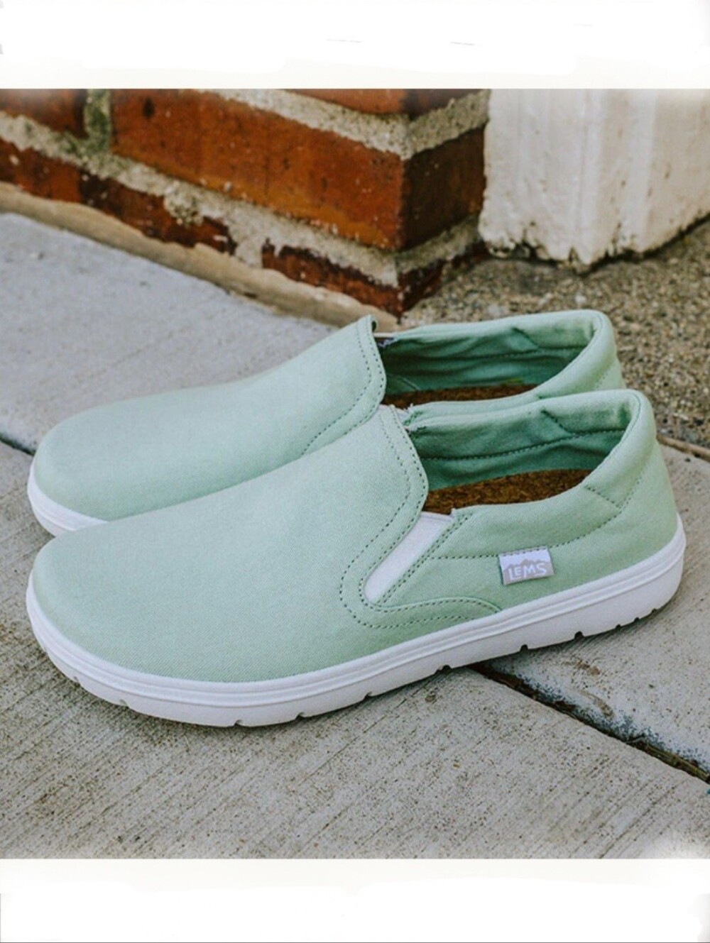 Lems Laguana Seafoam Green Canvas Slip-on Cork Insole Wide Toe Shoes Size 10.5